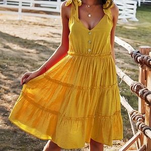 Yellow Tiered Fit & Flare Sleeveless Dress